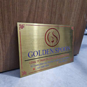 Biển tên công ty inox vàng Golden Spoon